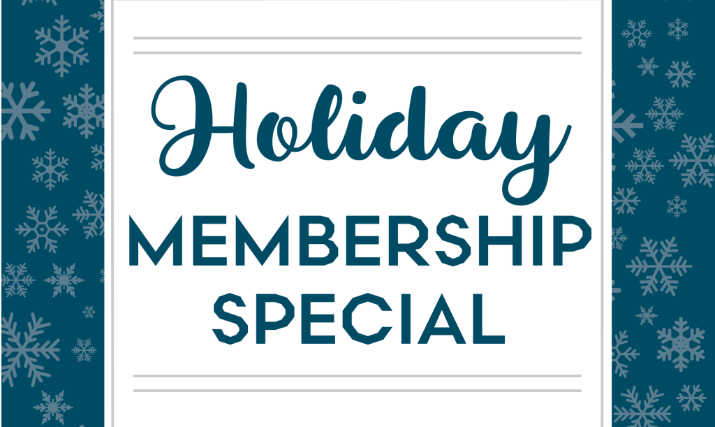 Promo Image for Holiday Membership Special, featuring gray snowflakes against a navy background.